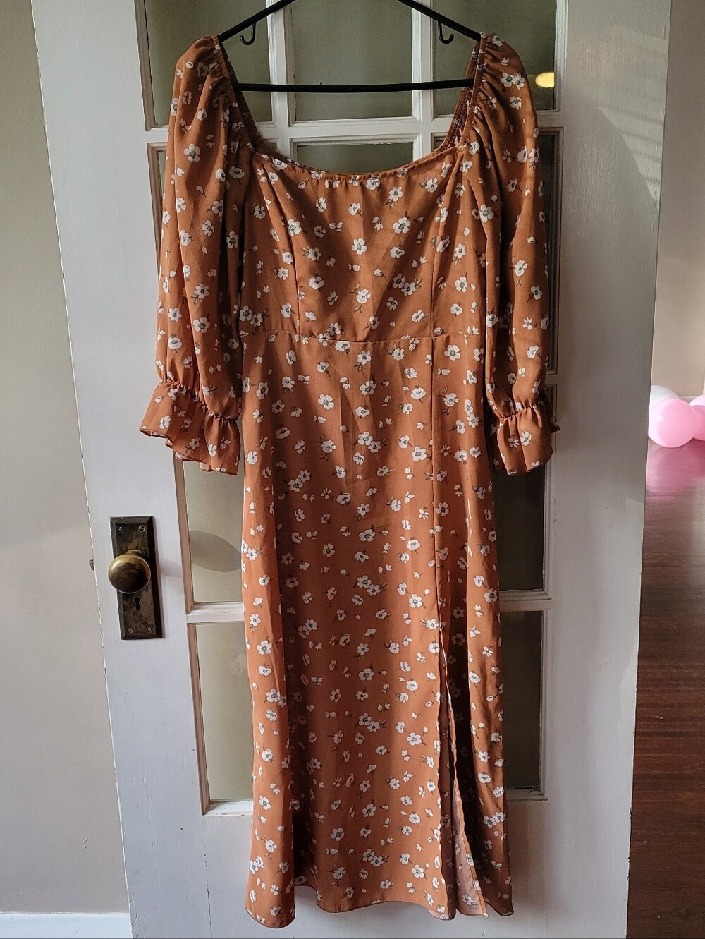 Originality Floral Side Slit Puff 3/4 Sleeve Summery Lightweight Resort Size M